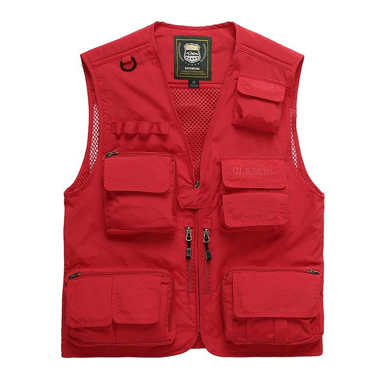 Casual Lightweight Outdoor Vest for Men Fishing Work Safari Travel Photo Cargo Vest Jacket Multi Pockets Men s Quick Dry Photography Sleeveless Jacket S красный