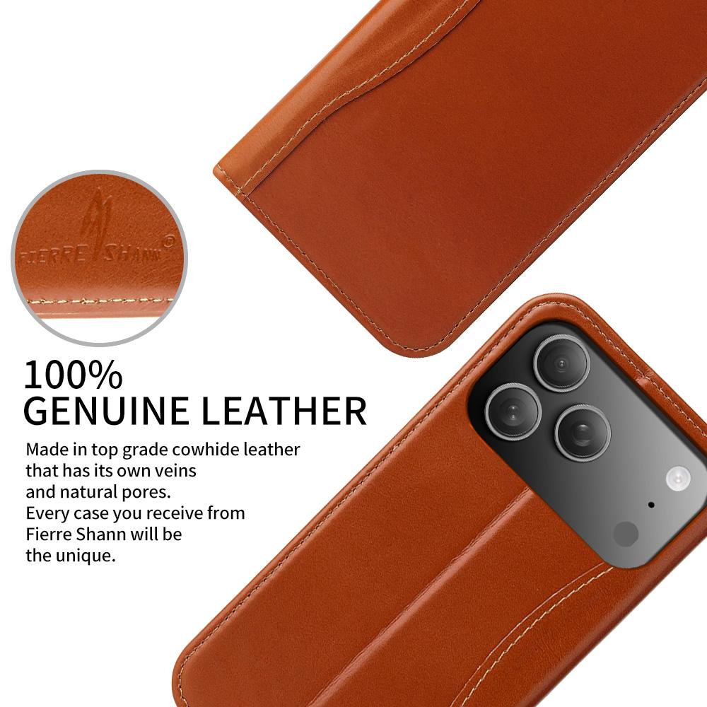 Premium Leather Flip Cover Mobile Phone Case for Apple IPhone 17 Pro Max Air IPhone17 Full Grain Natural Cowhide Card Pocket