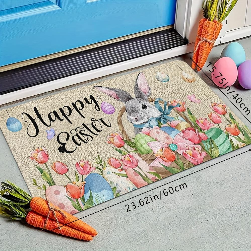 VIKAMA Oster Willkommens-Fußmatte Hase und Ei Design Innen/Außen Rutschfeste Matte Wohnzimmer & Schlafzimmer Eingangsteppich Heimdekoration