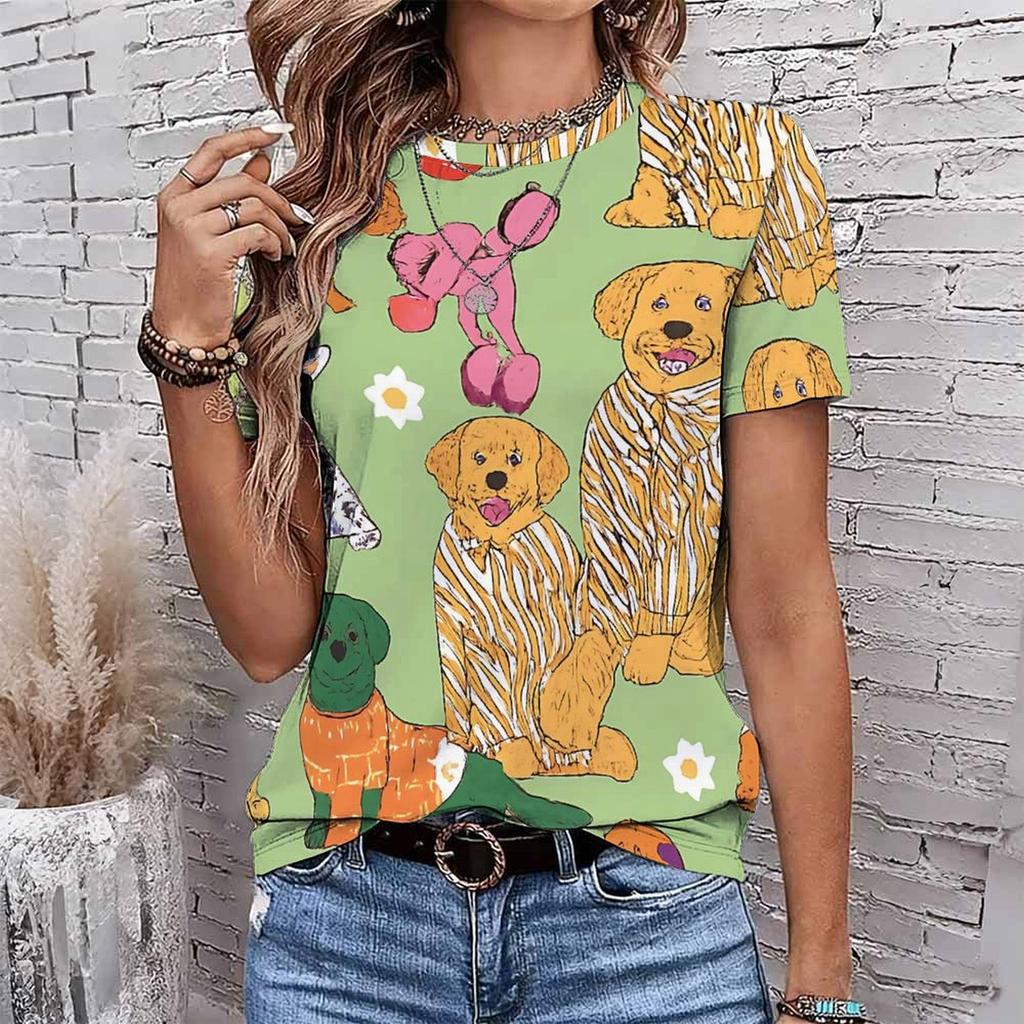 Fashion Women Retro Animal Patterns Print T Shirt Funny Casual O-neck Short Sleeves T-shirt Summer Female Tee Shirt
