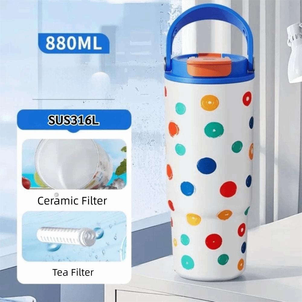 New 880ml Thermal Cup Ocean Pattern Large Capacity Vacuum Cup with Handle Ceramic Liner Insulated Cup Travel