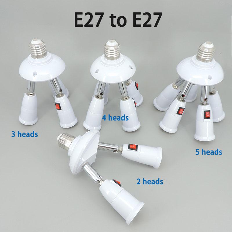 E27 TO 2 3 4 5 E27 Power Socket Way In 1 LED Light Bulbs Light Flexible Holder Base Switch Splitter Converter AC Power Lamp