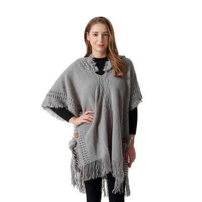 Shawl Spring, Autumn and Winter Oversized Sweater Button Hooded Cape Shawl