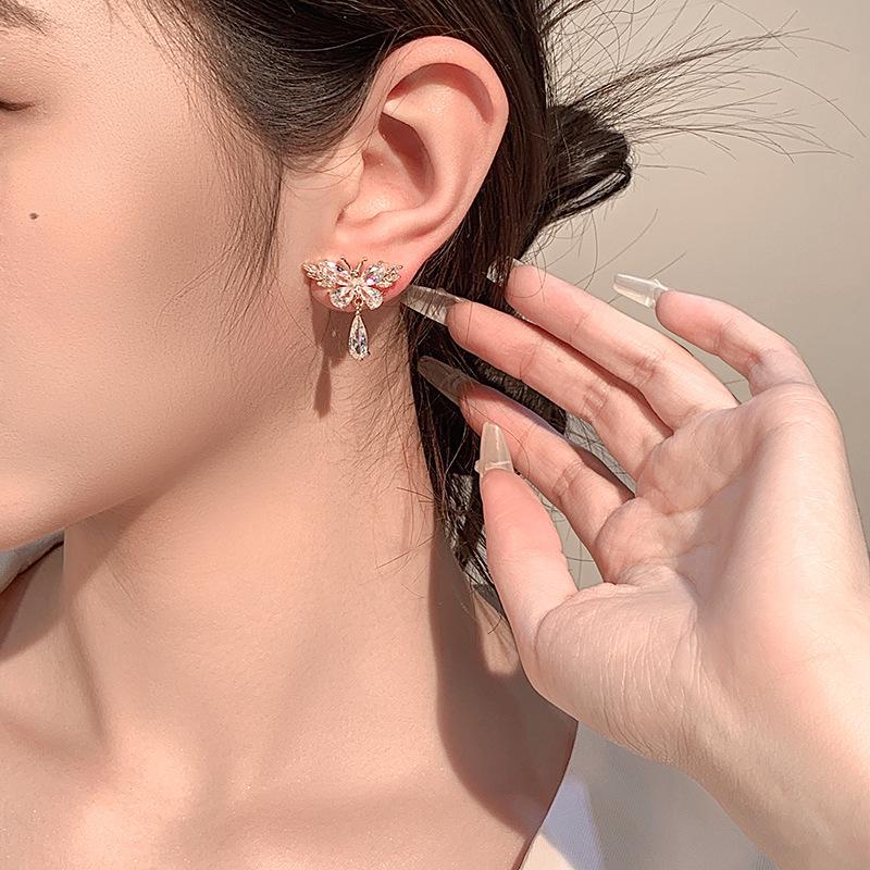 Chic Zircon Butterfly Stud Earrings - 2024 Trendy Luxury Accessory for Women