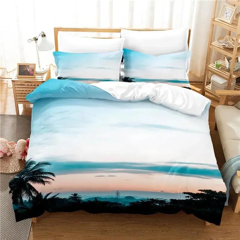 

Комплект пододеяльников размера «queen-size», «Тропический остров» с пальмами и морским пляжем, комплект постельного белья с тематикой природы для подростков 70x133cm 2pcs