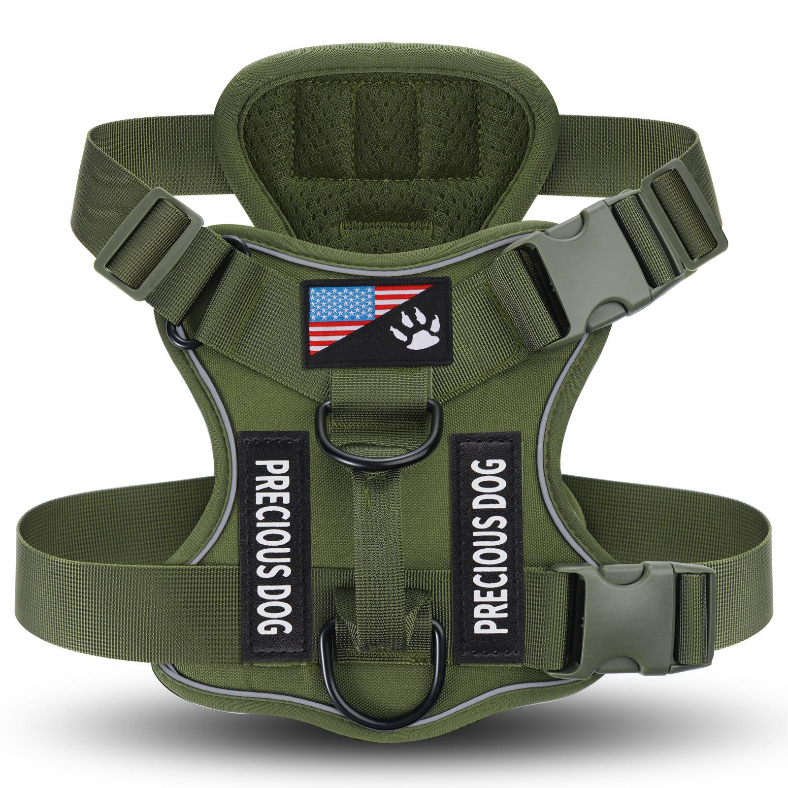 Service Dog Harness, Reflective Dog Vest Harness with 5 PCS Patches, Adjustable Soft Oxford Pet Harness, Inner Layer Mesh, Easy (Army Green,S)