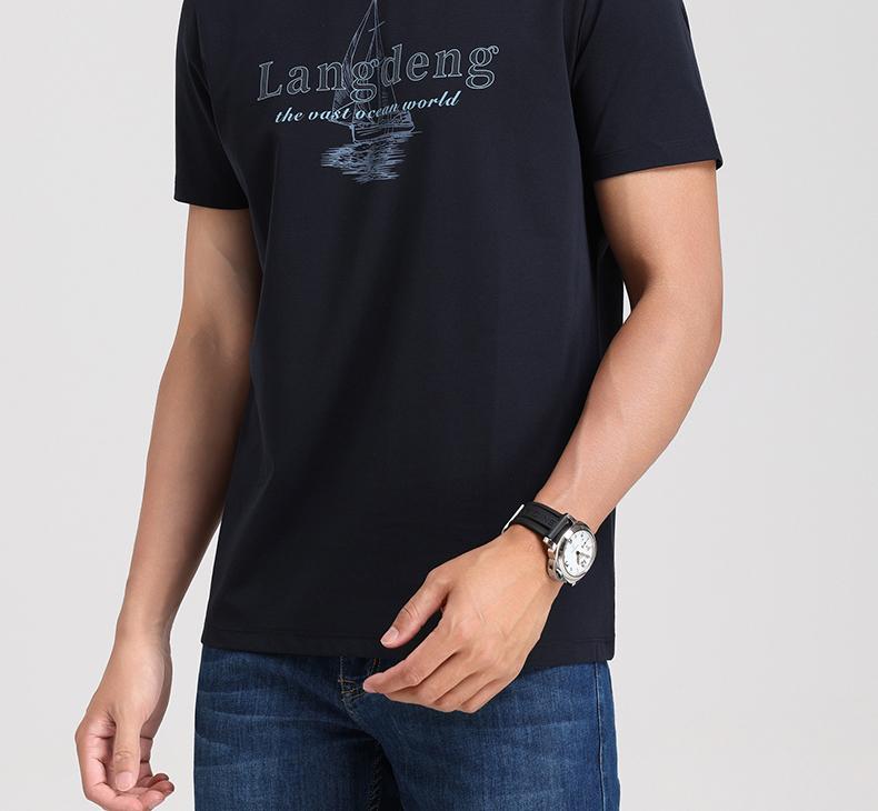 [Skin friendly long staple cotton] Langdeng men's durable, dry, breathable, fashionable and versatile round neck short sleeved T-shirt