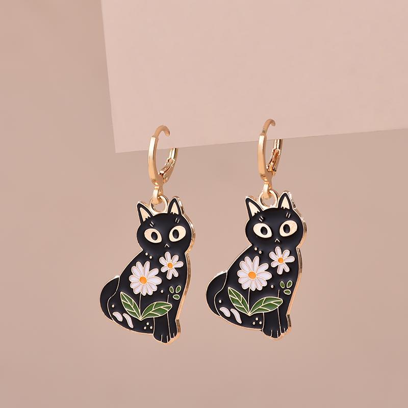 Colorful Aesthetic Animal Cat Rabbit Koi Dragon Earrings For Women Girls Enameled Delicate Gold Color Hoop Earrings Zircon Gift