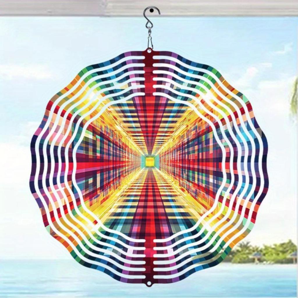 Vibrant Neon Wind Chime for Outdoor Decor Colorful Geometric Metal Hanging Wind Chime Perfect