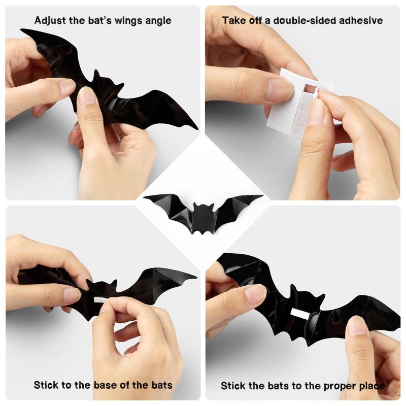 3d Bats Wall Stickers 4 Sizes Halloween Decorative Decals Wallpaper For Walls Doors Glass Tiles