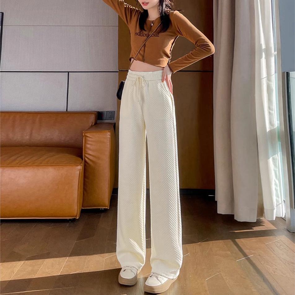 

Женские вязаные брюки палаццо - Новый стиль весна-осень 2025, Популярный повседневный спортивный дизайн с прямыми штанинами. M миндальный/бежевый