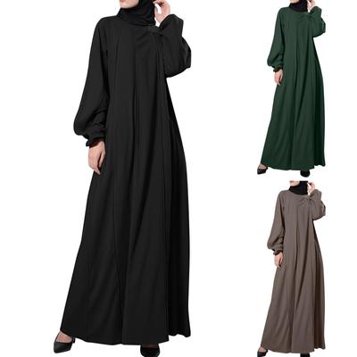 Women's Casual Loose Long Sleeve Round Neck Color Robe Dress