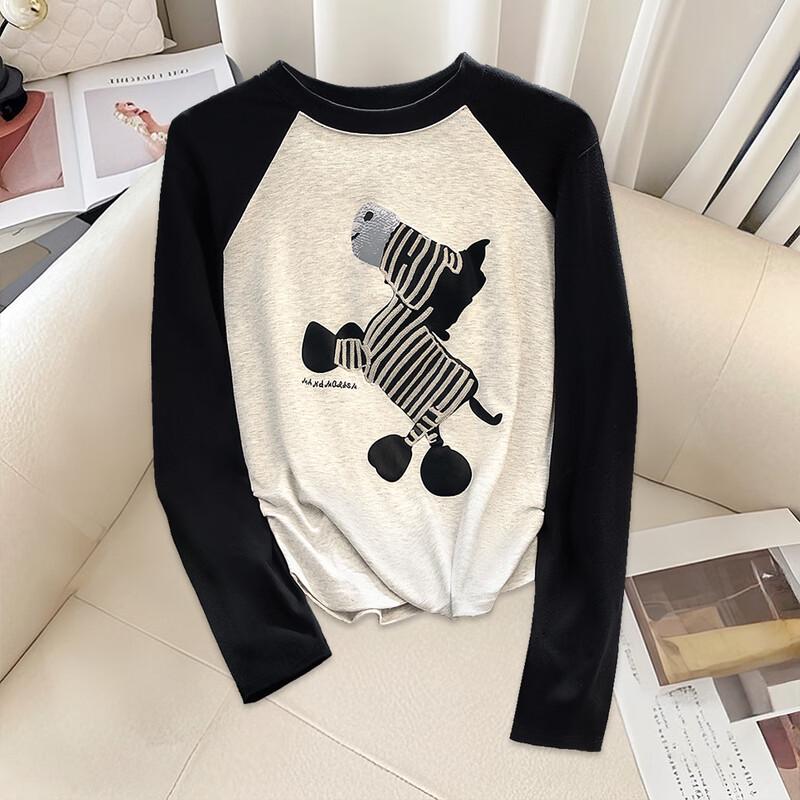 Sibaishe Women s Cartoon Embroidered Raglan T-Shirt XL