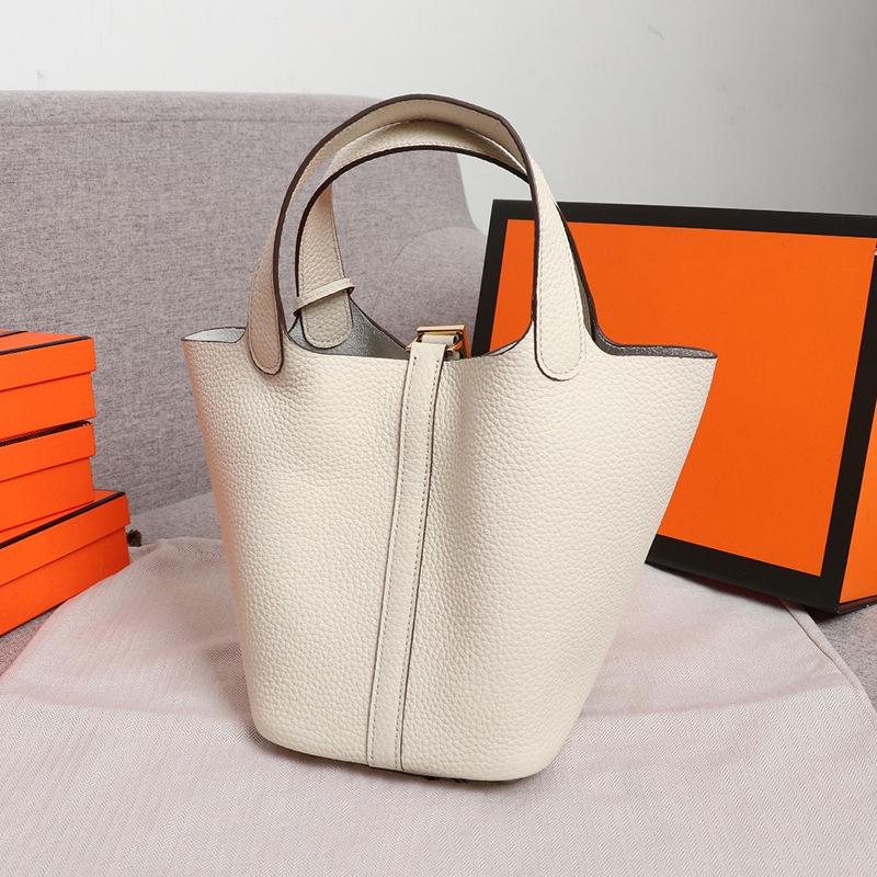 2022 Cowhide Lychee Pattern Bucket Bag: Stylish All-Match Handbag for Women