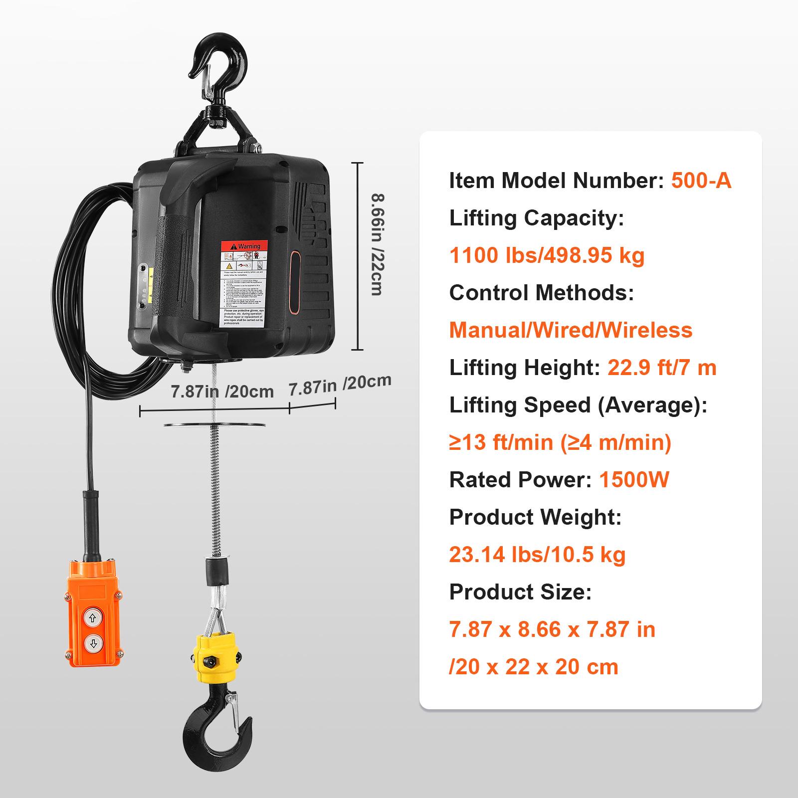 

SucceBuy 1100lbs 1500W Електрична лебідка Портативна силова лебідка Кран з бездротовим пультом дистанційного керування для захисту від перевантаження