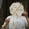 Ancient Style Portable Round Fan - Rollable with Bamboo Strips, Intangible Heritage, Perfect for Hanfu Costume, Cooling Summer Accessory.