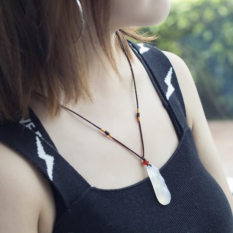 Minimalist White Chalcedony Guanyin Pendant Necklace for Men and Women