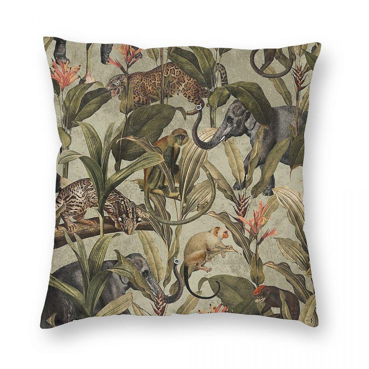 Tropical Jungle Botanical Garden Square Pillowcase Polyester Linen Velvet Creative Zip Decorative Throw Pillow Case Room Cover 30x30cm
