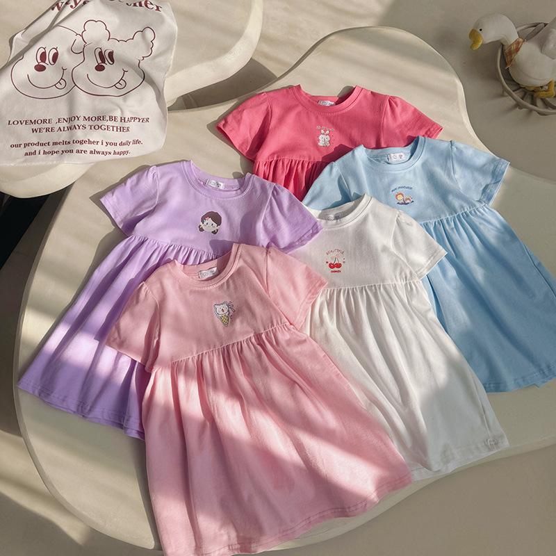Cute Printed Short Sleeve Dress For Girls Stylish Princess Summer Cotton Casual Party Wear Children Clothing