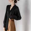 Satin Elegant Chic Ribbon Collar Long Sleeve Office Lady Shirt Spring Korean Fashion Simple Loose Solid Blouse Top Women Blusas