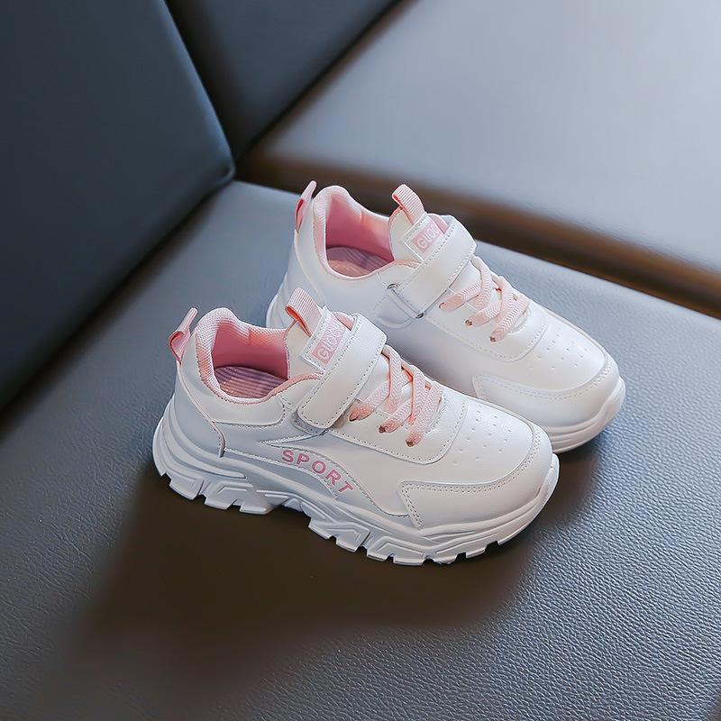 Boys and Girls Leather Surface Sneakers Casual Soft Bottom White Shoes Spring and Autumn New Children Dad Shoes