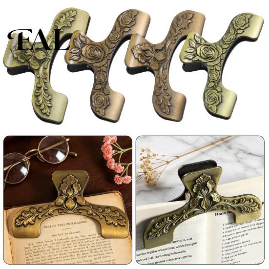Book Page Holder for Reading Vintage Metal Holder, with Floral Pattern Design, Hands Free Rustic Desk Decor Readers Clip, Durable Zinc Alloy Spreader,