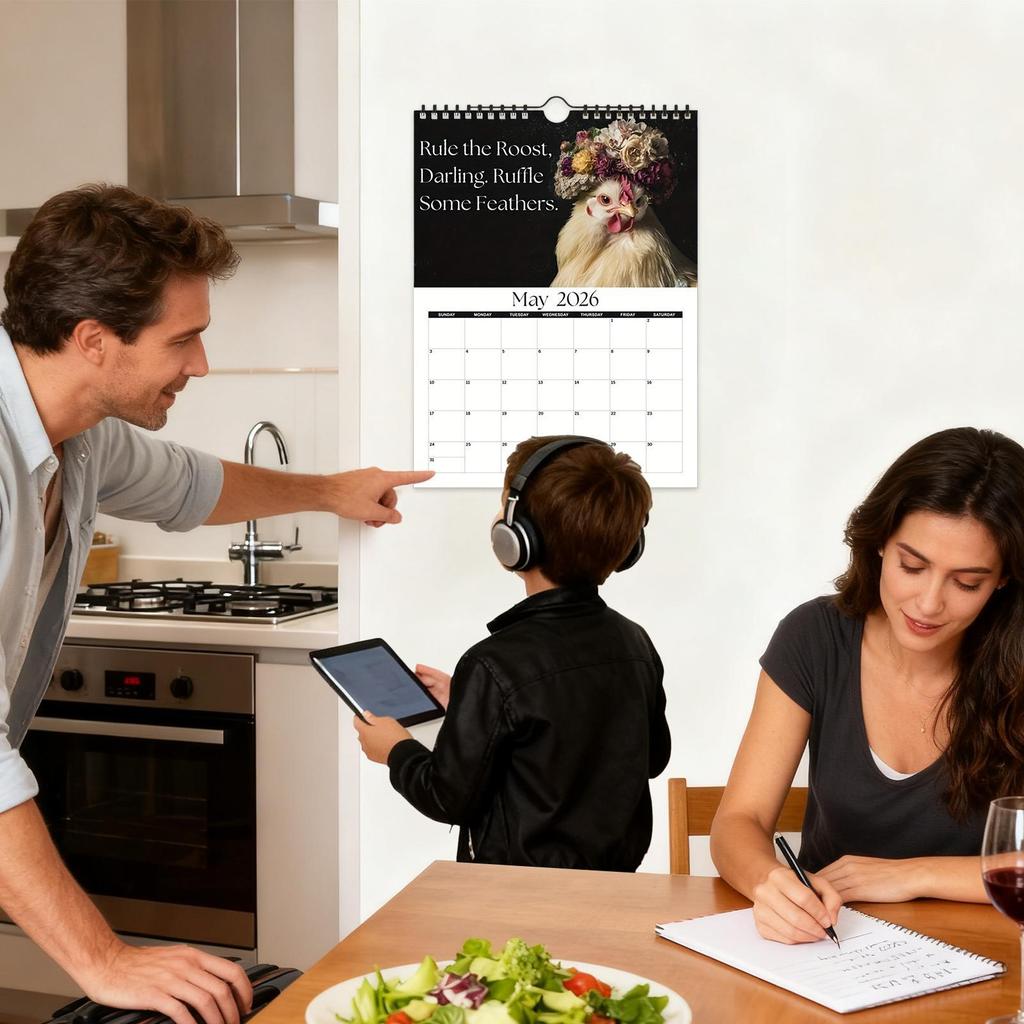 2026 Wall Calendar Humorous Rooster Pictures, 12 Months Monthly Plan, Perfect Gift For Birthday, Christmas