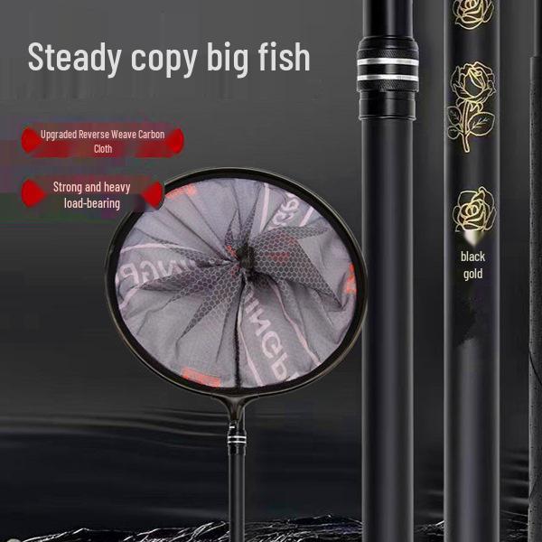 Ultra-Hard Telescopic Carbon Landing Net: Super Strong, Lightweight, Retractable, Double Position Folding Pole