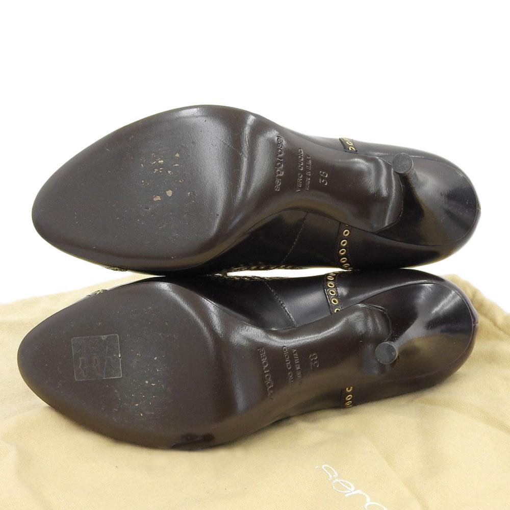 Sergio Rossi Beautiful Leather Lace-up Round Toe Heel Pumps for Women, Brown, Size 38 Shoes 38 BrownUsed