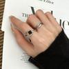 Retro Black Geometric Half-Circle Square Ring – Women's Trendy Open Index Finger Hip-Hop Accessory