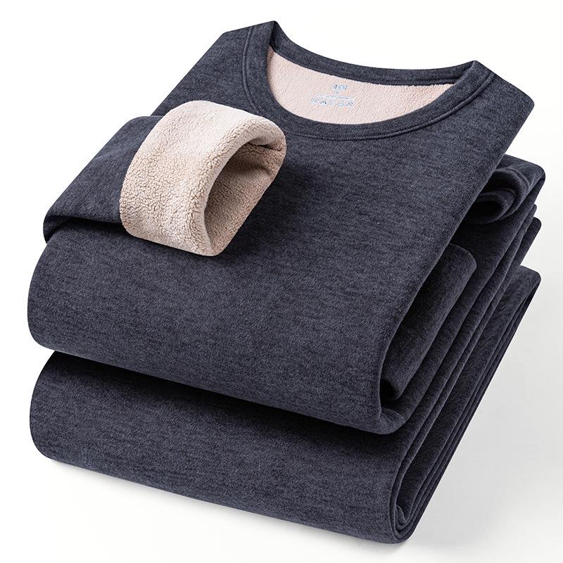 Men's Winter Fleece-Lined Camel Wool Base Layer Set - Warm Cotton Underwear and Pants for Middle-Aged and Elderly