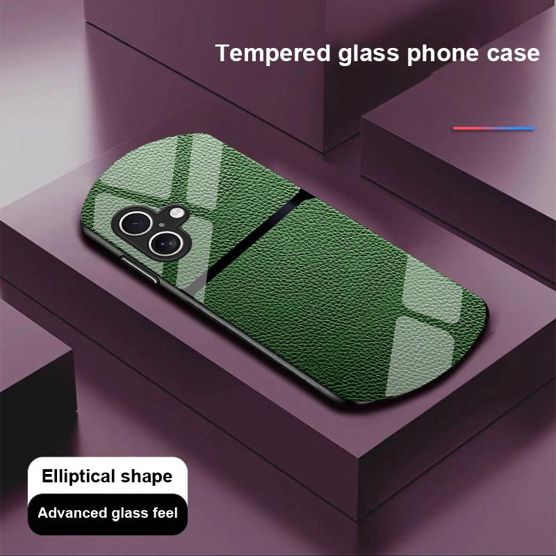 Red Leather Pattern For Apple IPhone 16 11 13 15 14 Pro Max 12 Mini 7 8 Plus XR XS Elliptical Shaped Tempered Glass Phone Case