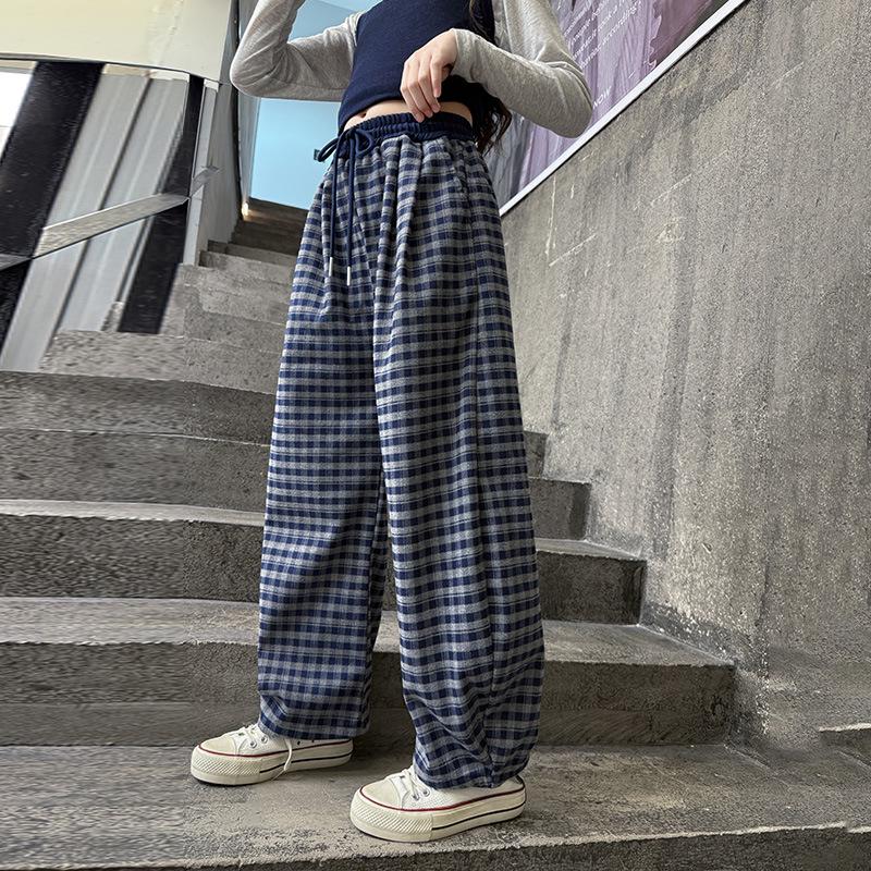 Spring 2026 Girls Plaid Pants: Stylish Korean-Style Sweatpants for Kids 150 cm