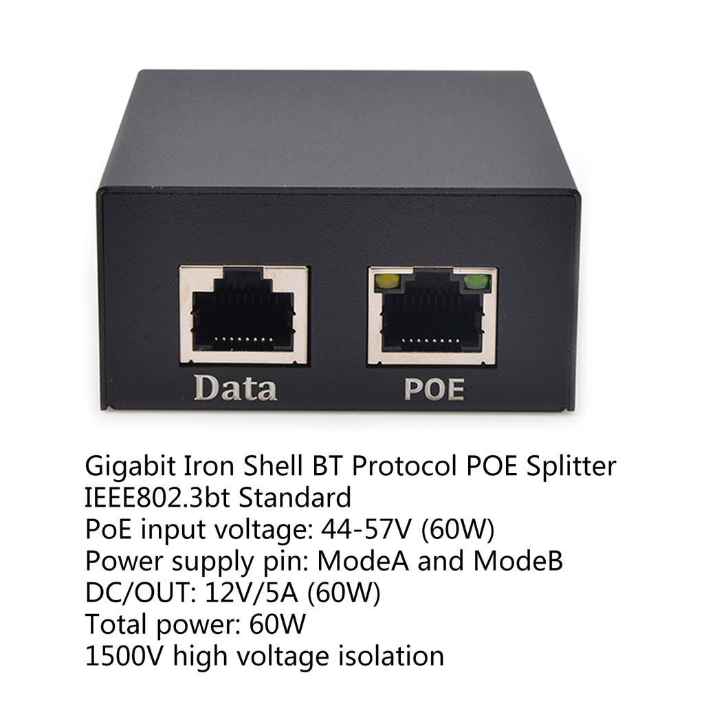 POE Separator Standard POE Splitter 12V 5A 1000Mbps Metal Housing Fast Heat Dissipation Enhances Netwoking Connection
