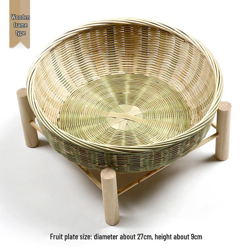 Handmade Bamboo Woven Basket Set - Round Winnowing Basket and Snack Plate for Hotel or Restaurant Use