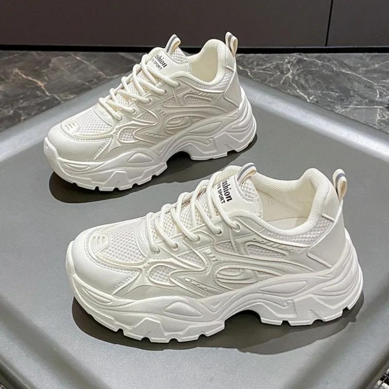 Modische Klobige Sneaker Damen Trends 2024 Herbst weiß Dad Schuhe für Frau Mode Mesh atmungsaktiv Plateau Sneaker Damen Joggingschuhe