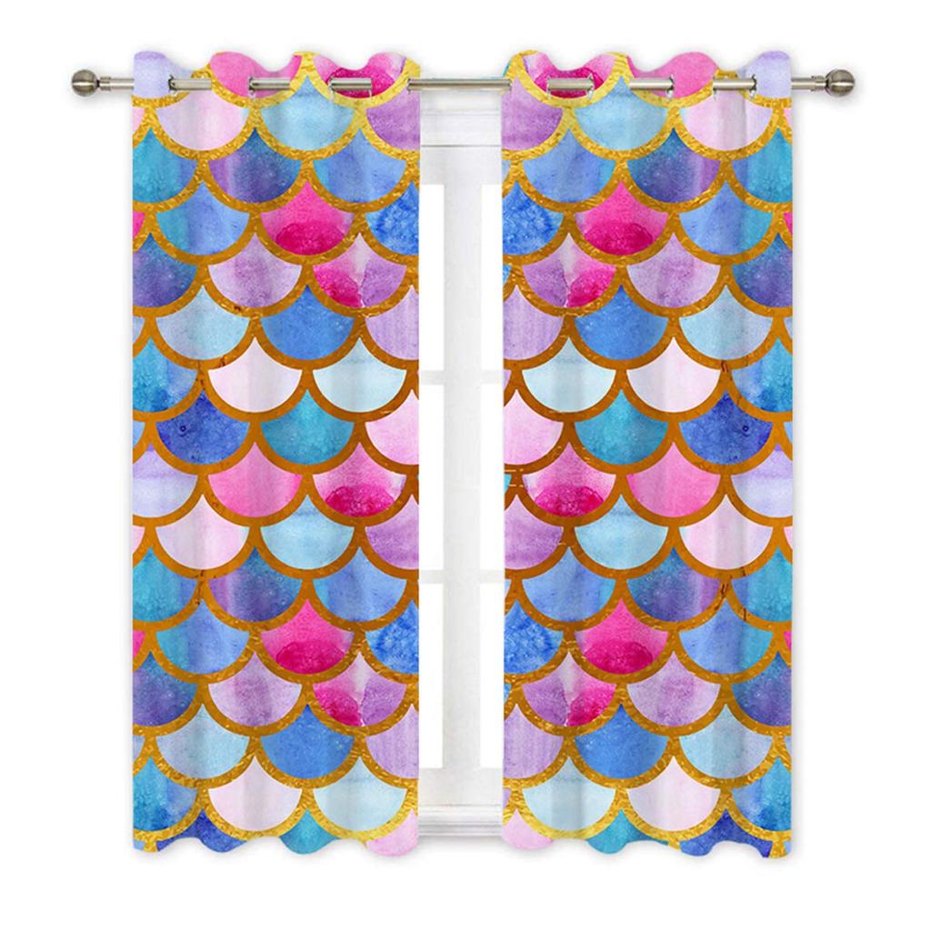 Bed Chamber Blackout Style Drapes Ombre Beauty Mermaid Fish Scale Thermal Insulated Room Darkening Drapes for Living Area Room Drapes