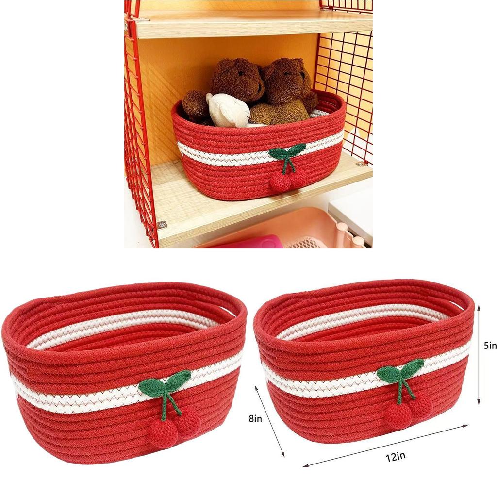 Cherry Small Basket Storage Bin With Cotton Material For Living Room Organizing And Toy Storage