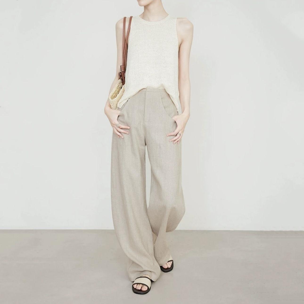 

Old Money Style Linen Wide-Leg Pants - New Summer Fashionable White Casual Banana Pants S 95-105 lbs