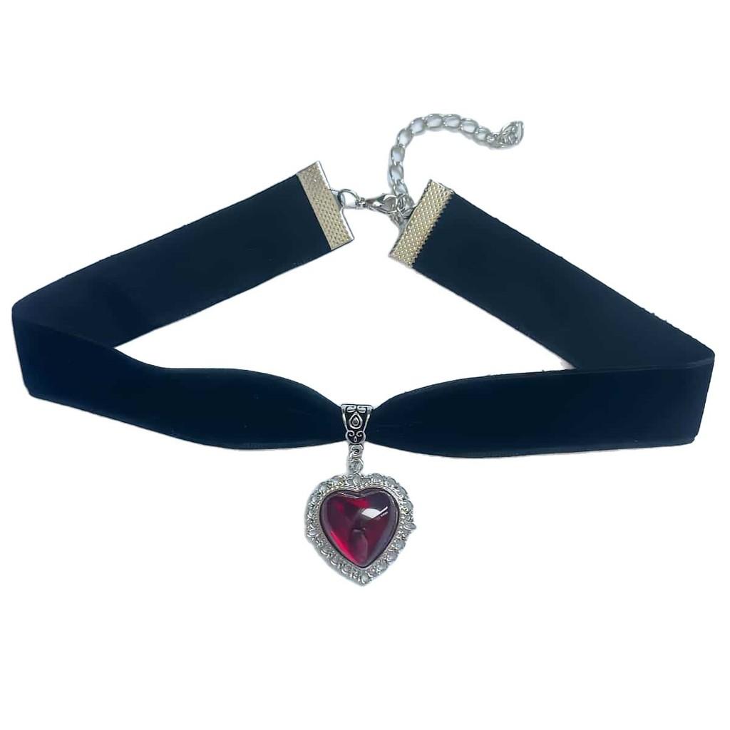 Vintage Red Velvet Heart Pendant Necklace For Women With Gothic Style And Irregular Chain