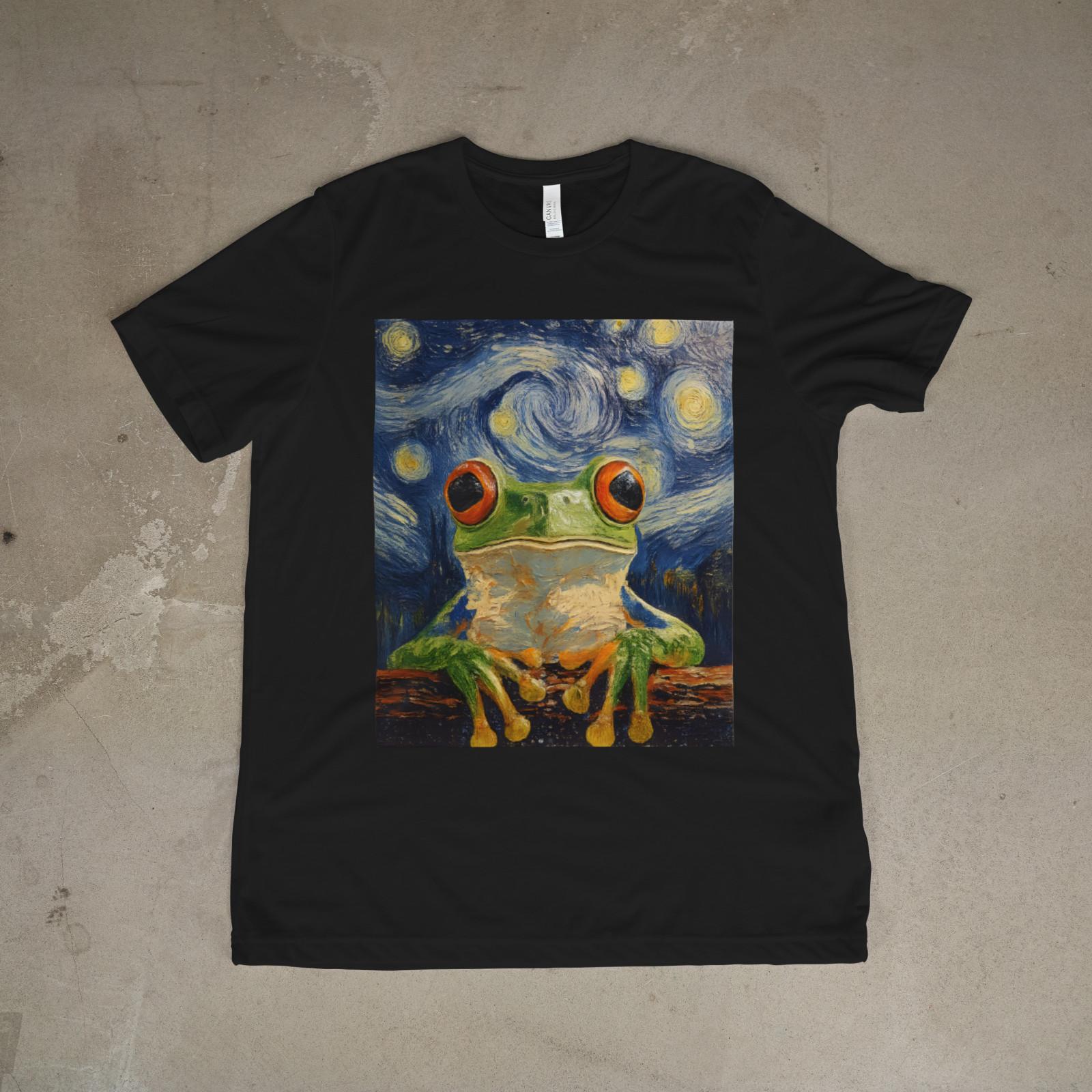 Starry Night Frog Shirt Funny Art Meme Frog Painting Unisex Tee L