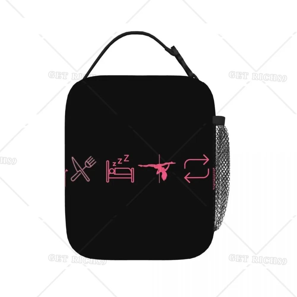 Essen, Schlafen, Pole Dance, Wiederholen Print Isolierte Lunchtaschen Thermokühltasche Lunchbox mit Seitentasche für Frau Kinder Arbeit Schule
