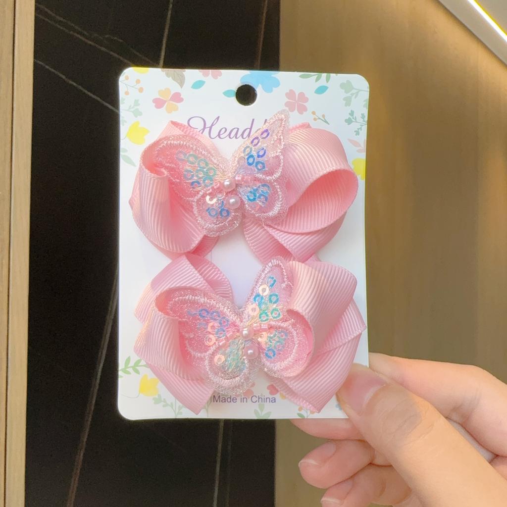 2 Stück Neue Mode Einfarbig Schmetterling Haaraccessoires Haarspangen Mädchen Pailletten Perle Haarnadeln Kinder Niedliche Haarspangen Geschenk