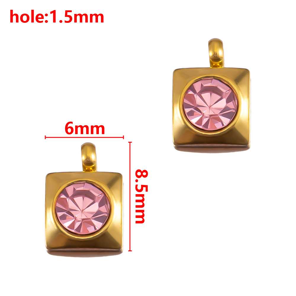 2pcs Gentle Pink Crystal Zircon Bead Stainless Steel Charms Rose Flower Heart Necklace Pendant Women DIY Earring Jewelry Making