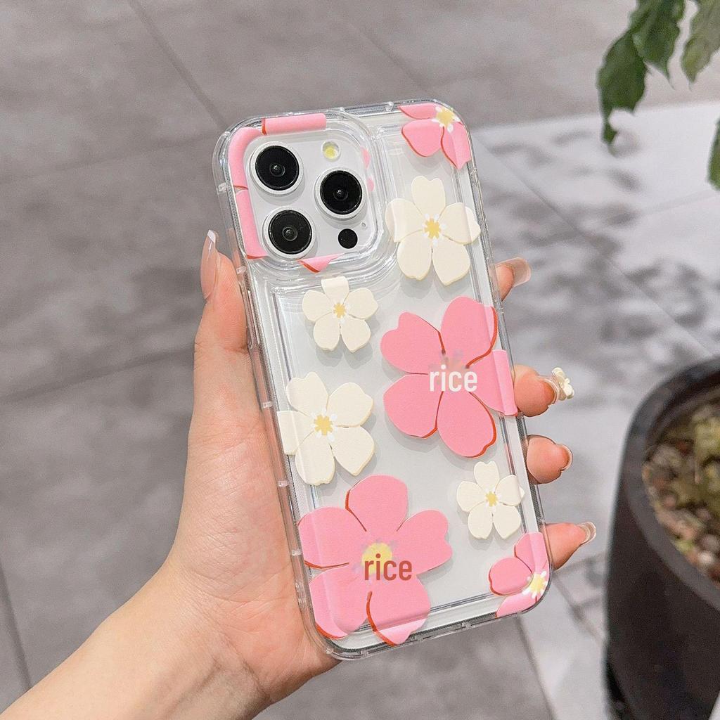 Ins Fresh Flower iPhone Case: Compatible with iPhone 11-15, Transparent, Anti-Fall Airbag Design