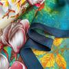 Vibrant Floral Square Scarf 70x70cm Silk Scarves Lightweight Spring Summer Bandana Blue Edge Trim Luxury Shawl Hijab