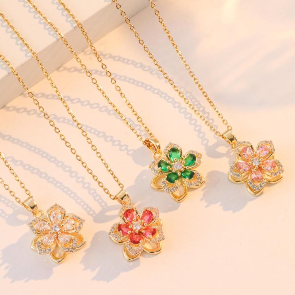 Purple Bauhinia Zirconia Flower 360° Rotatable Necklace for Women – European & American Style, New Five-Petal Design