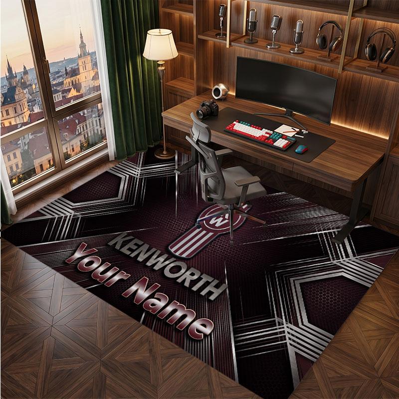 Kenworth Personalized Crystal Velvet Carpet, Customized Name Text Soft Anti‑Slip Rug for Living Room Bedroom