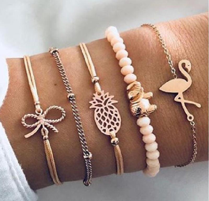 New Design Vintage Women Boho Bracelets Set Moon Shell Heart Tortoise Charm Beads Chains Bangle For Female Bohemian Jewelry