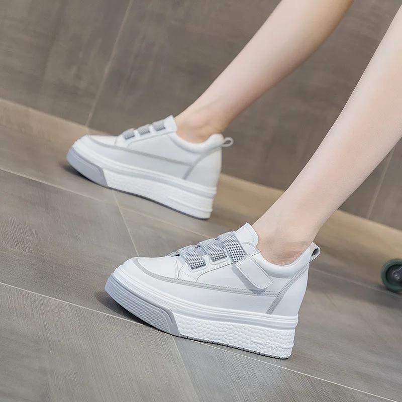 2026 New Board Shoes for Women's Leather Shoes Versatile Thick Soled Muffin Shoes High Rise Casual female Single Shoe Sneakers